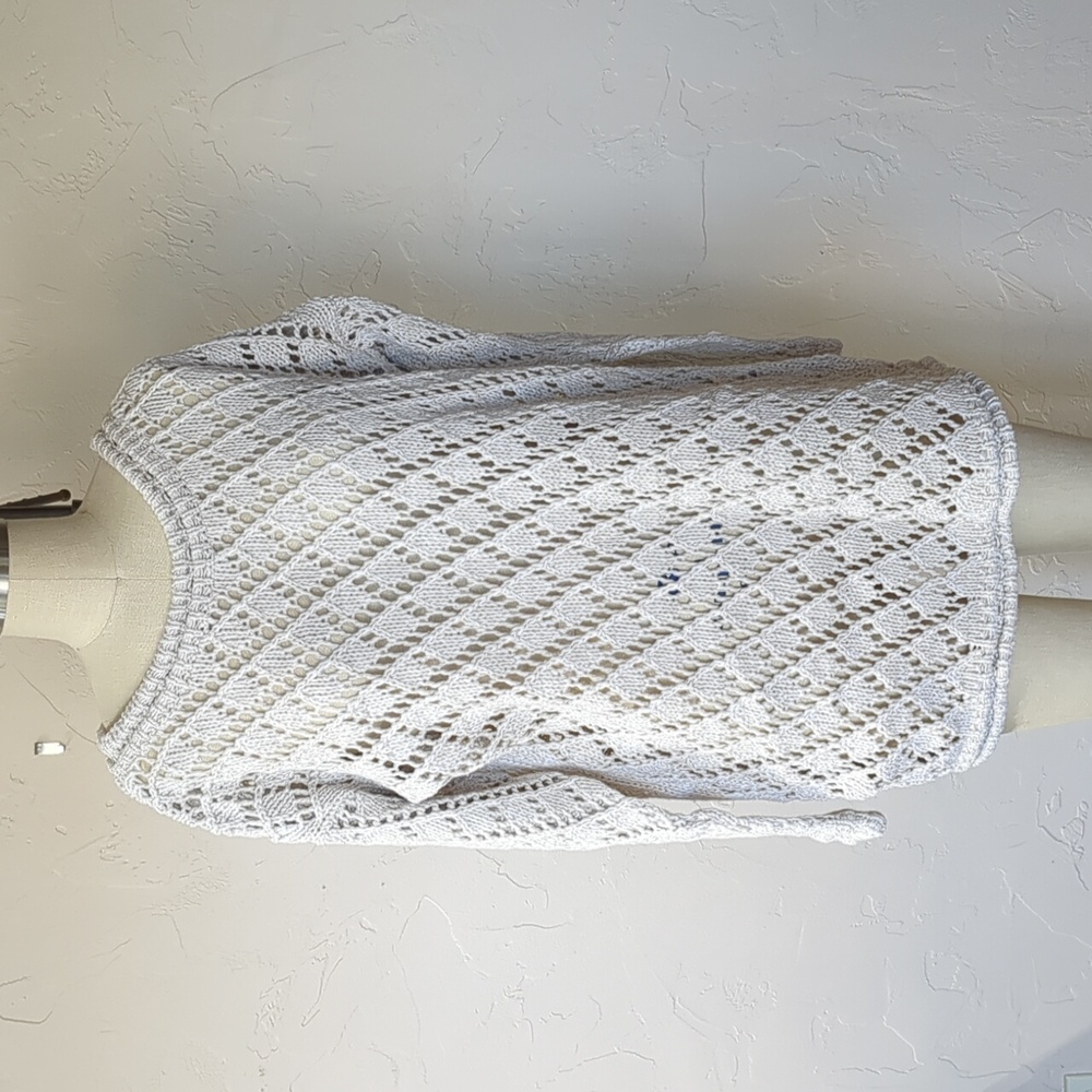 Vintage open knit, cotton/linen blend cream sweater, Coastal Grandma